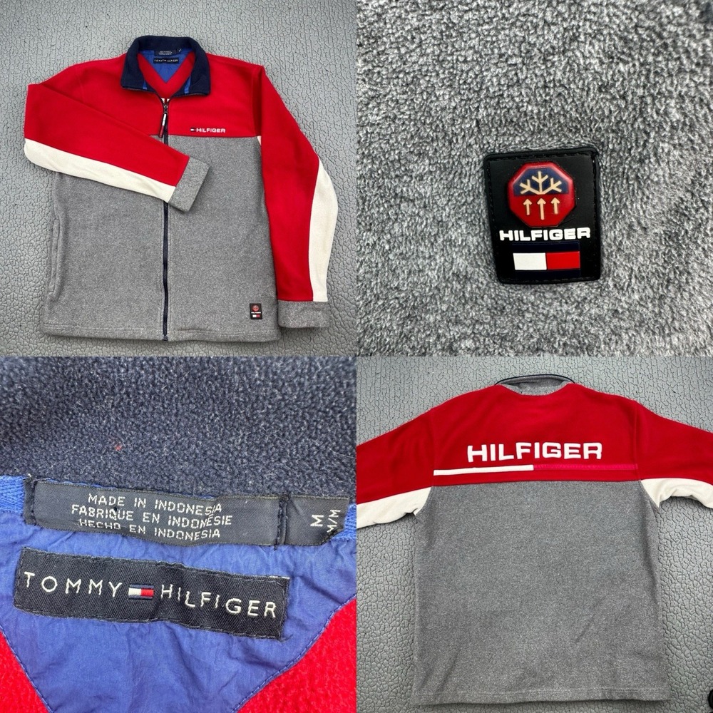 Vintage Tommy Hilfiger Fleece Mn's Sz M Spell Out Cold Stop Full Zip Sweater Y2K